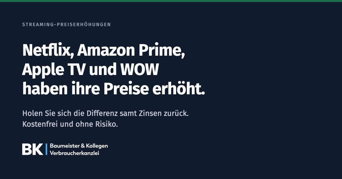 Netflix, Apple TV, WOW: Verbandsklagen – Geld zurückfordern